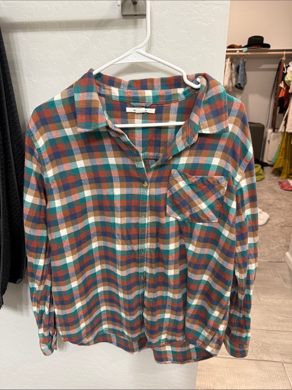O’neil Plaid Button-Down Flannel Shirt in Teal, Rust & Cream small